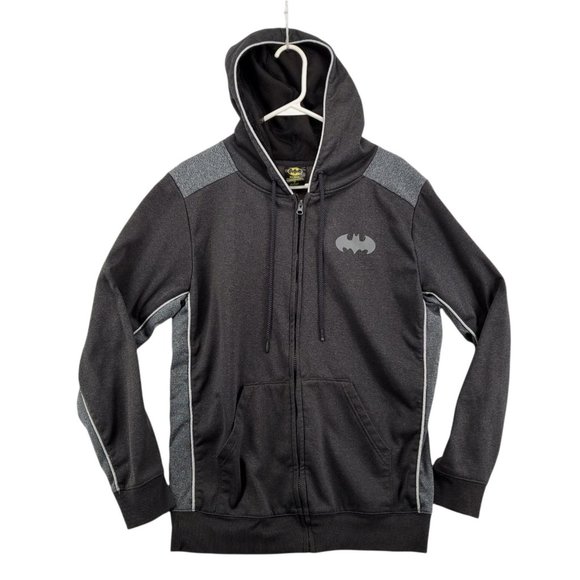 Batman Jacket Men's Long Sleeve Full Zip Hooded Sweatshirt Drawstring Gray Med - Picture 1 of 12